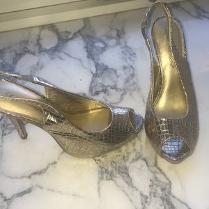 Gold peep toe heels